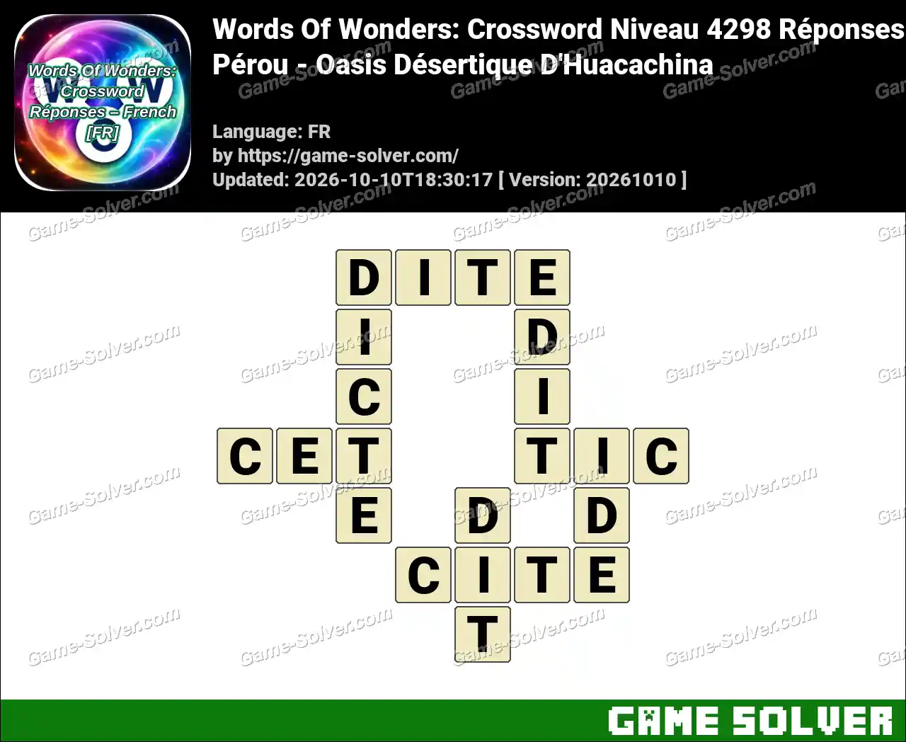 Words Of Wonders: Crossword Niveau 4298 Réponses – Pérou – Oasis Désertique D’Huacachina